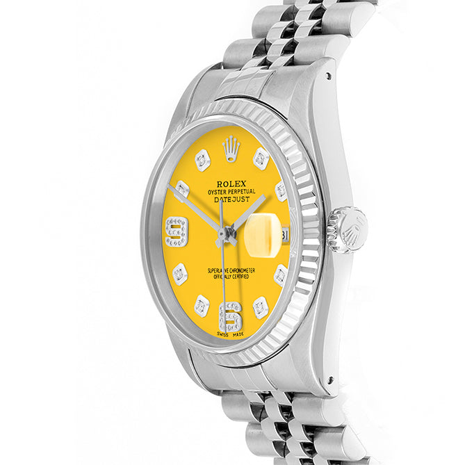 Rolex Datejust 36mm STAINLESS STEEL 16234  Yellow Dial | 6&9 Diamond | Fluted Bezel