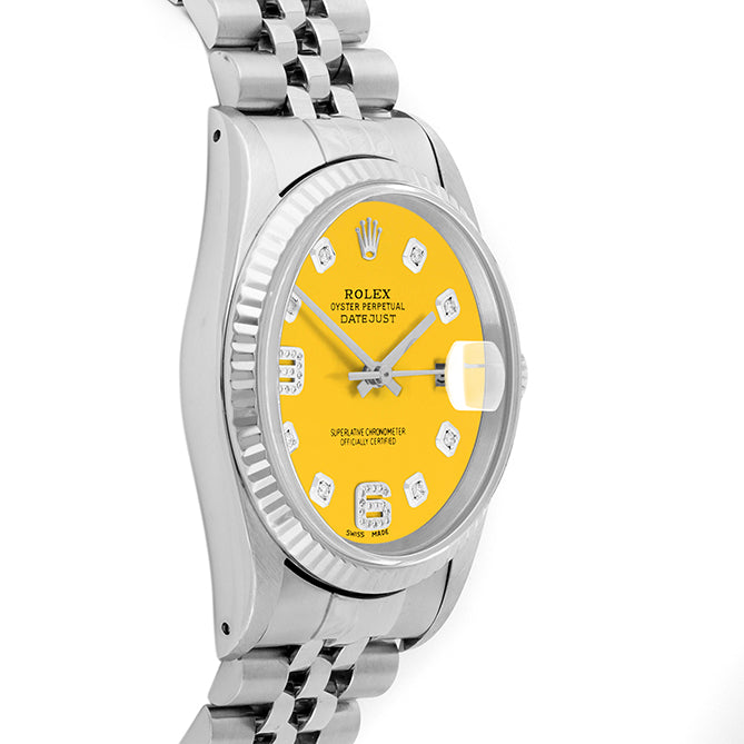 Rolex Datejust 36mm STAINLESS STEEL 16234  Yellow Dial | 6&9 Diamond | Fluted Bezel