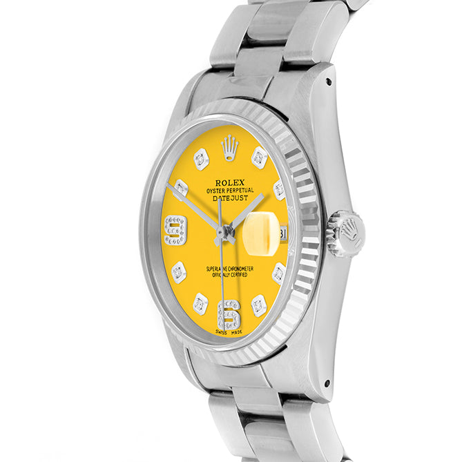 Rolex Datejust 36mm STAINLESS STEEL 16234 Yellow Dial| 6&9 Diamond | Fluted bezel