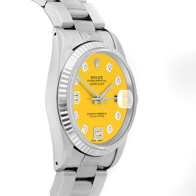 Rolex Datejust 36mm STAINLESS STEEL 16234 Yellow Dial| 6&9 Diamond | Fluted bezel