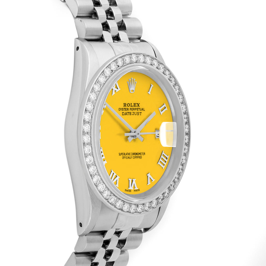 Rolex Datejust 36mm STAINLESS STEEL 16234 Yellow Dial | Roman Hour Markers, 2 ct Diamond Bezel