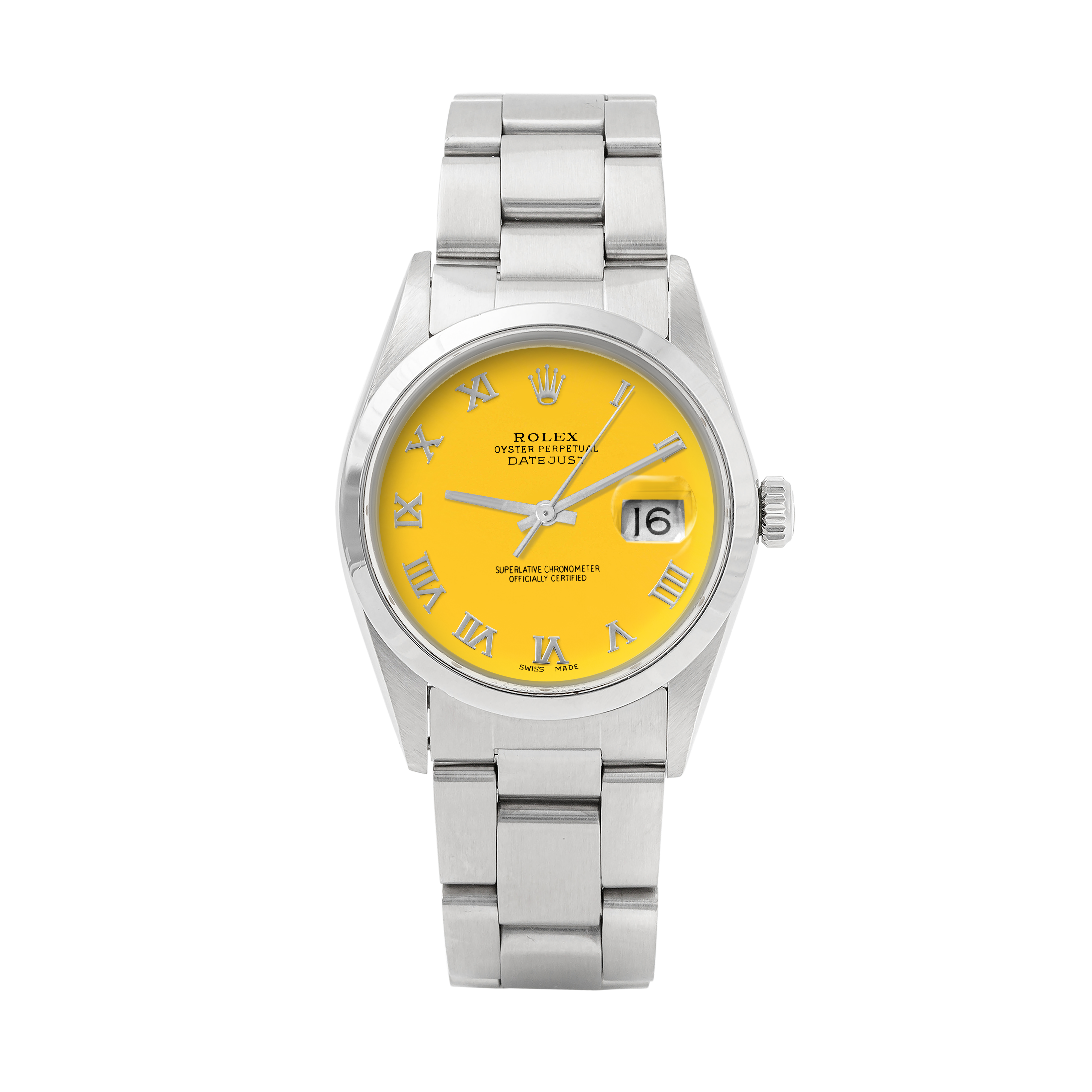 Rolex Datejust 36mm STAINLESS STEEL 16200  Yellow Dial | Roman Hour Markers | Smooth Bezel