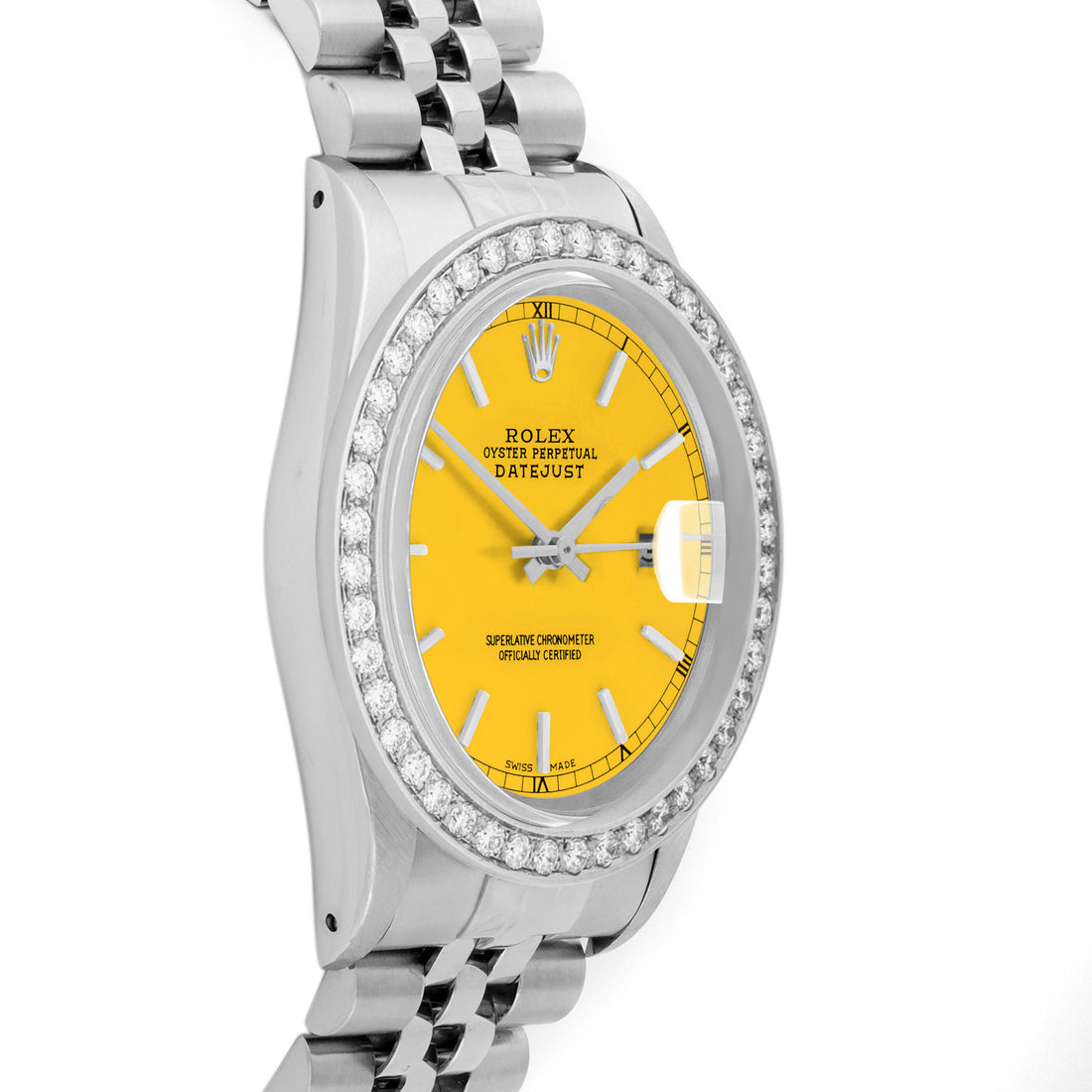 Rolex Datejust 36mm STAINLESS STEEL 16234 White  Dial | Sticks Hour Markers, 2 ct Diamond Bezel