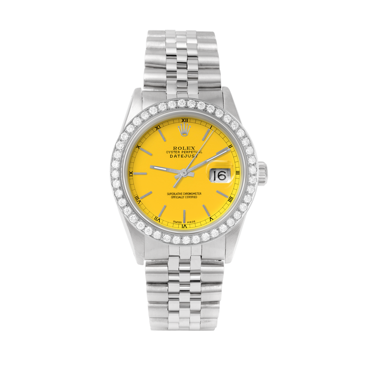 Rolex Datejust 36mm STAINLESS STEEL 16234 White  Dial | Sticks Hour Markers, 2 ct Diamond Bezel