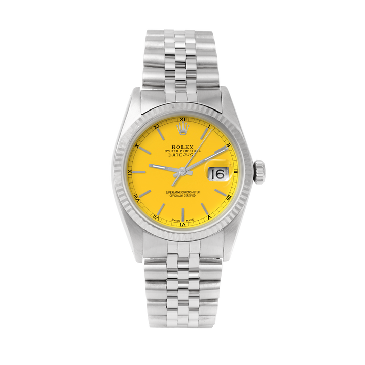 Rolex Datejust 36mm STAINLESS STEEL 16234 Yellow Dial | Stick Hour Markers | Fluted  Bezel