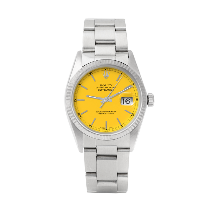 Rolex Datejust 36mm STAINLESS STEEL 16234 Yellow Dial | Stick Hour Markers | Fluted  Bezel