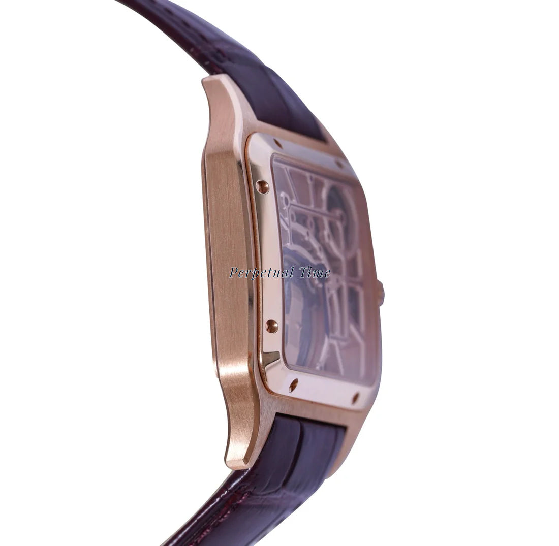CARTIER SANTOS DUMONT SKELETON ROSE GOLD WHSA0030| BLUE HANDS| LEATHER BAND
