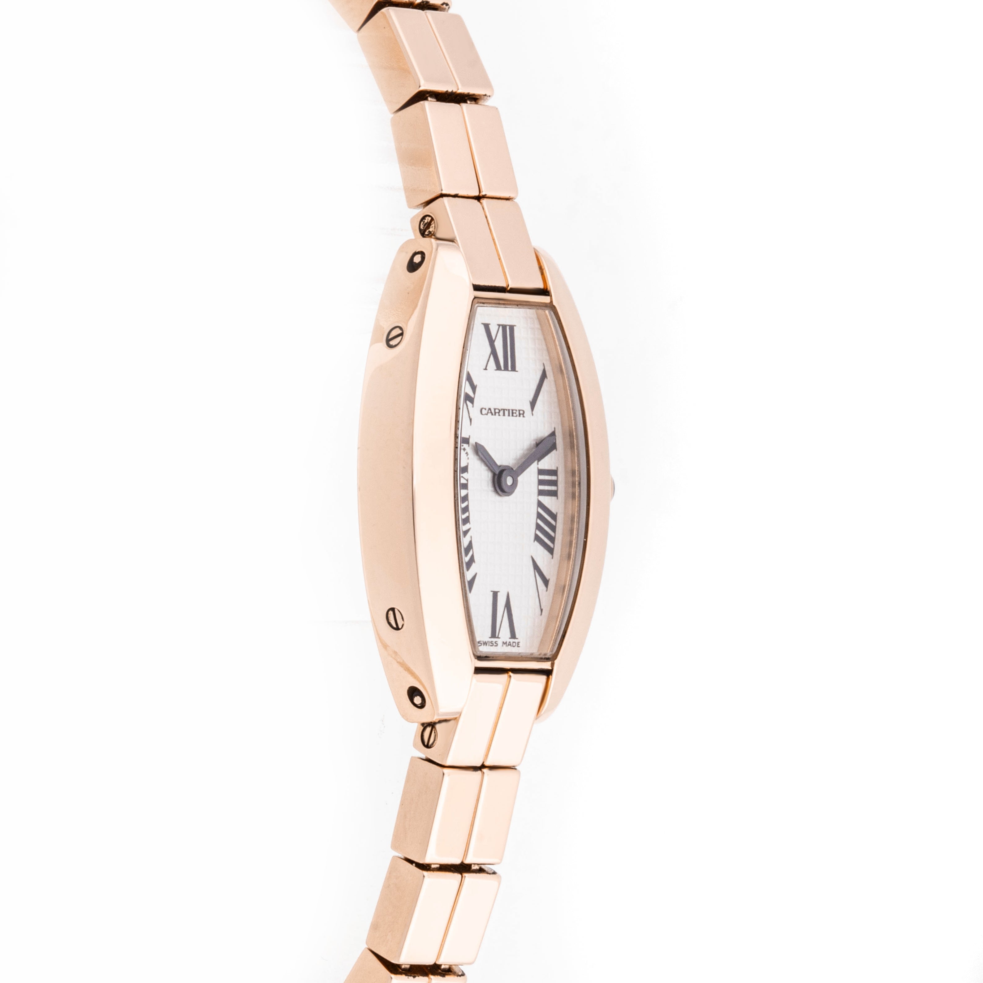Cartier Mini Tonneau 16 x 27 mm Rose Gold 2592 Silver  Dial | Roman Numerals hour markers, Smooth bezel