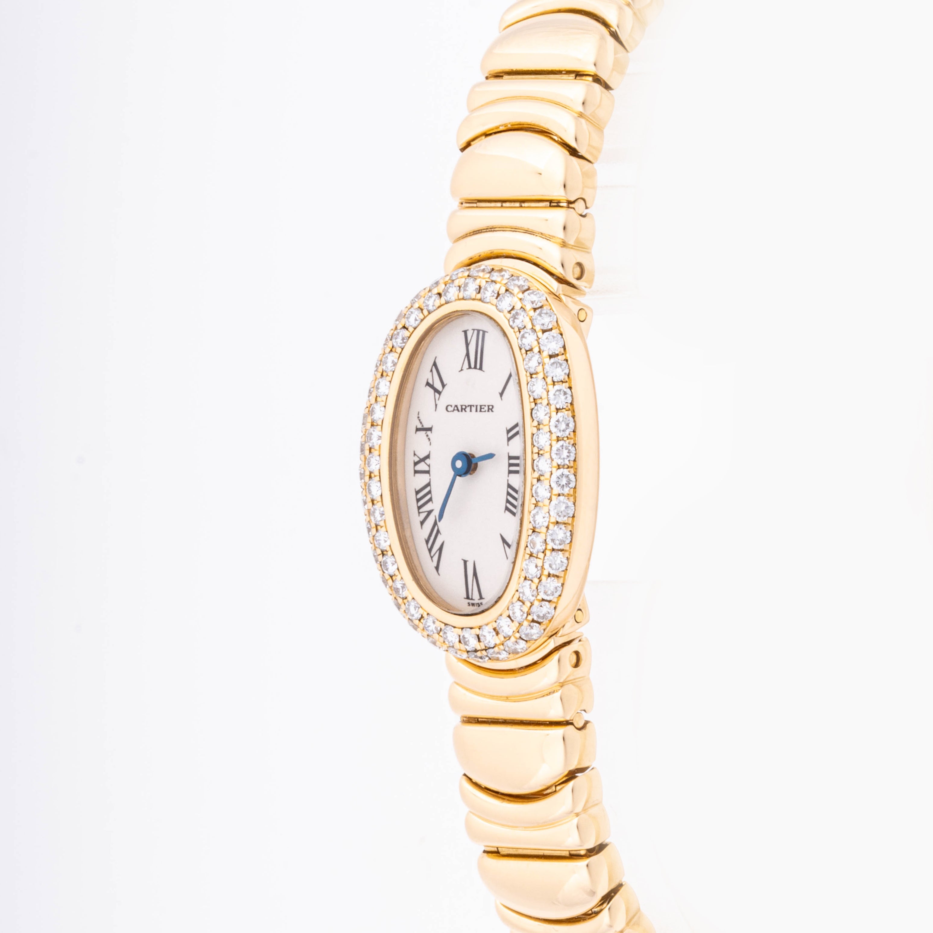 Cartier Baignoire Mini 18mm Yellow Gold 2368 White  Dial | Roman Numerals hour markers, Diamond bezel