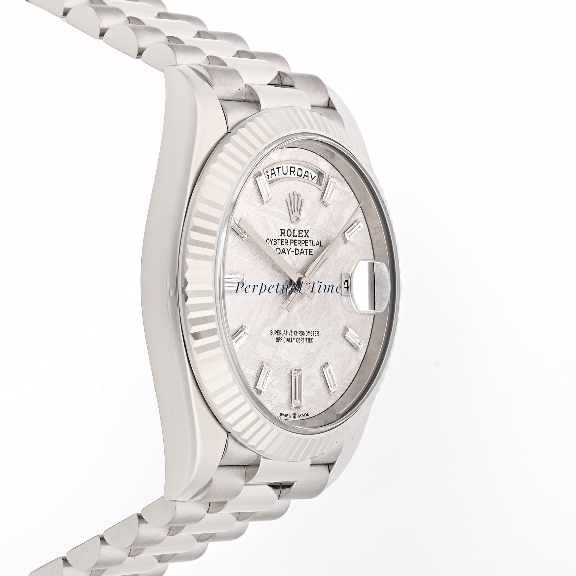 Rolex Day-Date 40 White Gold 228239 Meteorite Diamond Baguette Dial, Fluted Bezel