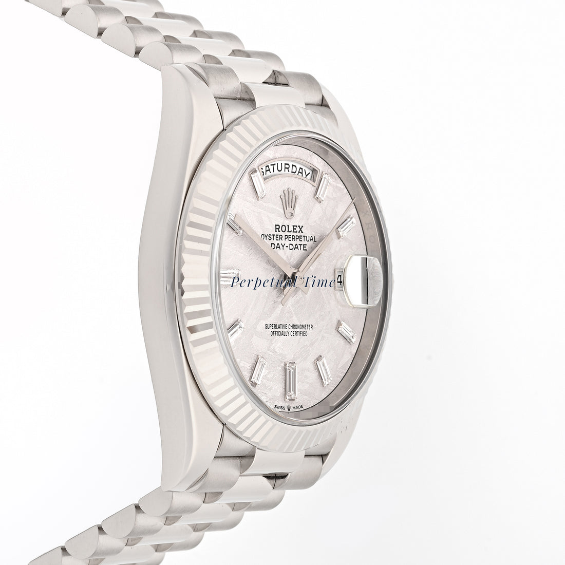 Rolex Day-Date 40 White Gold 228239 Meteorite Diamond Baguette Dial, Fluted Bezel