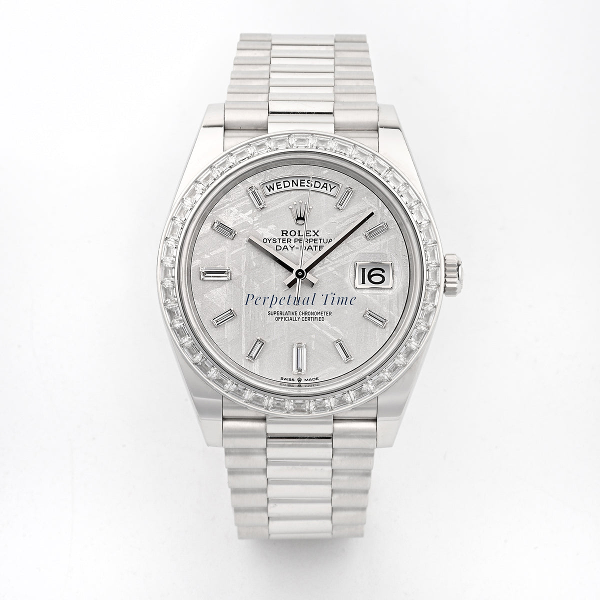 Rolex Day-Date 40 228396TBR Platinum Meteorite Baguette Diamond