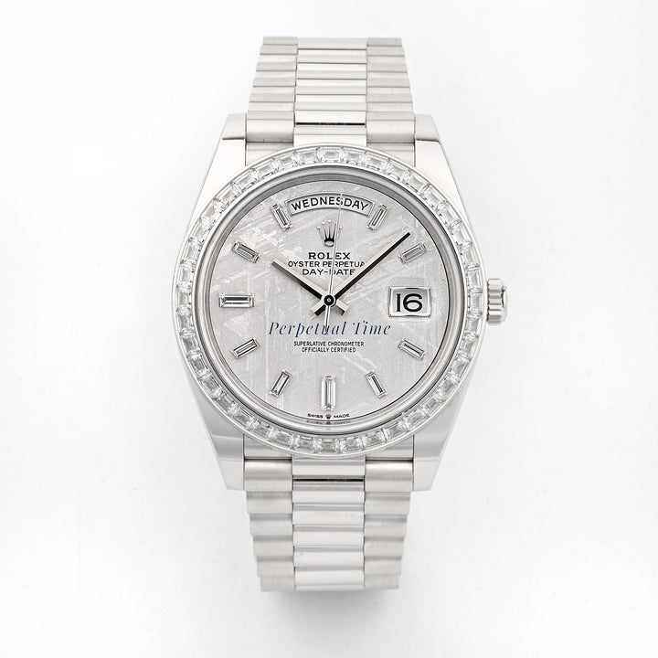 Rolex Day-Date 40 228396TBR Platinum | Meteorite Baguette Diamond