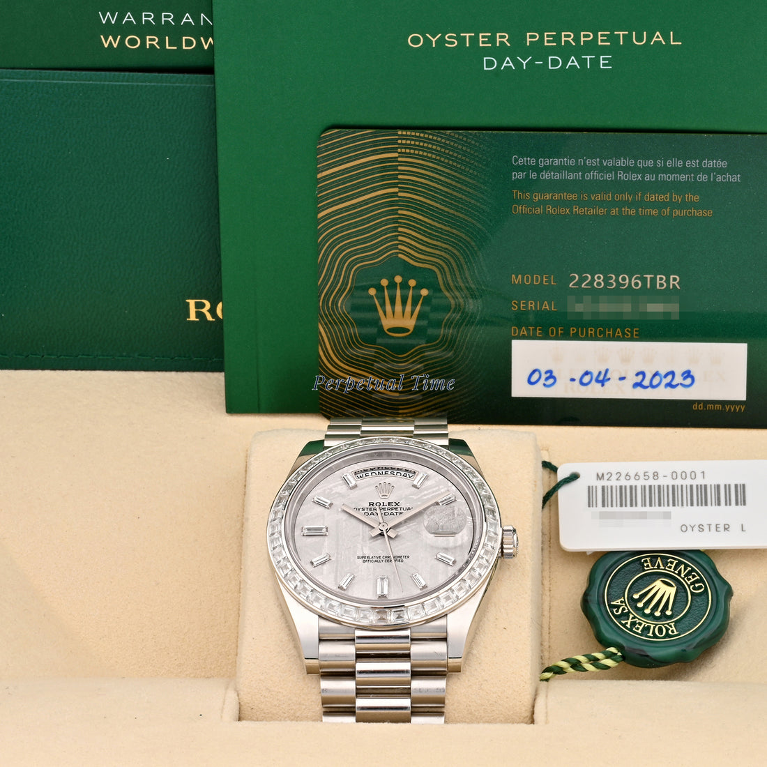 Rolex Day-Date 40 228396TBR Platinum | Meteorite Baguette Diamond