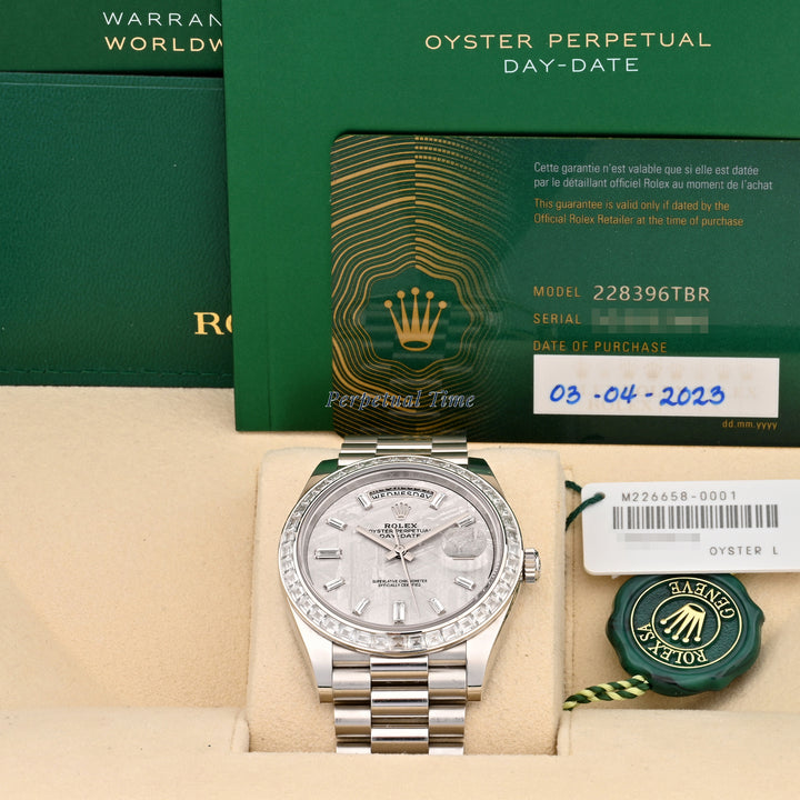 Rolex Day-Date 40 228396TBR Platinum | Meteorite Baguette Diamond