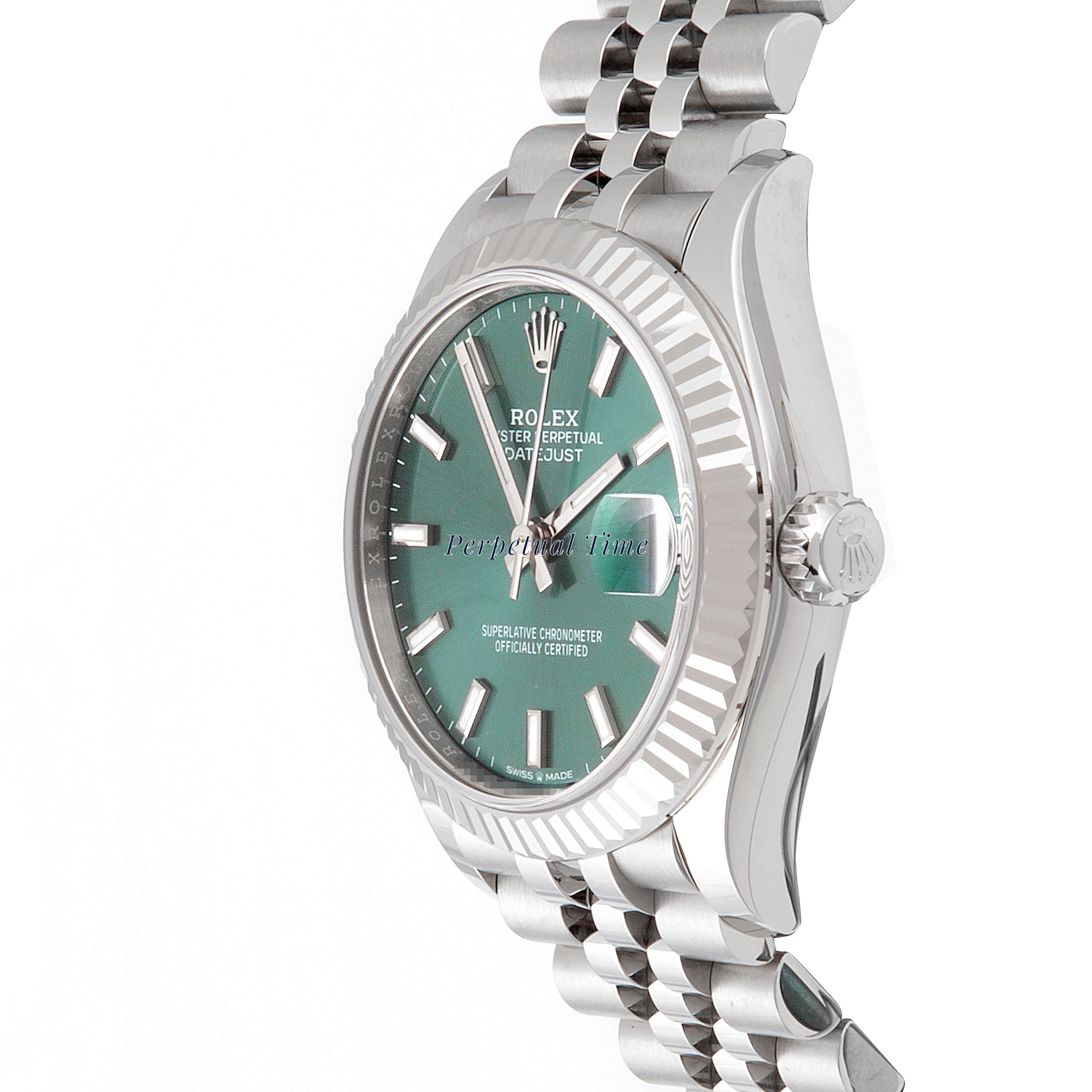 Rolex Datejust 31mm Stainless Steel & White Gold 278274 Mint Green Dial | Index hour markers, Fluted bezel