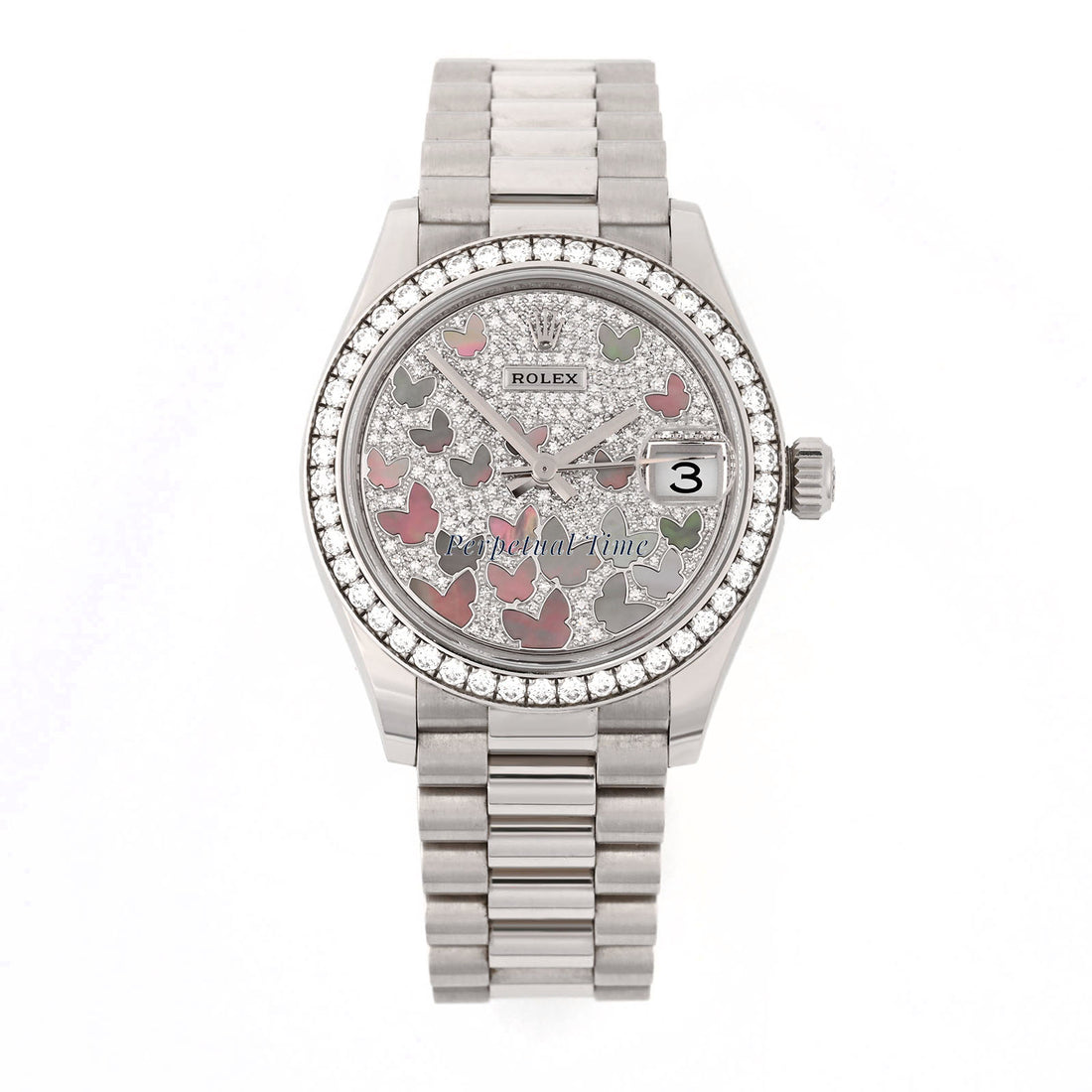 Rolex Datejust 31 MOP Butterfly Pave Diamond Dial 278279 White Gold President