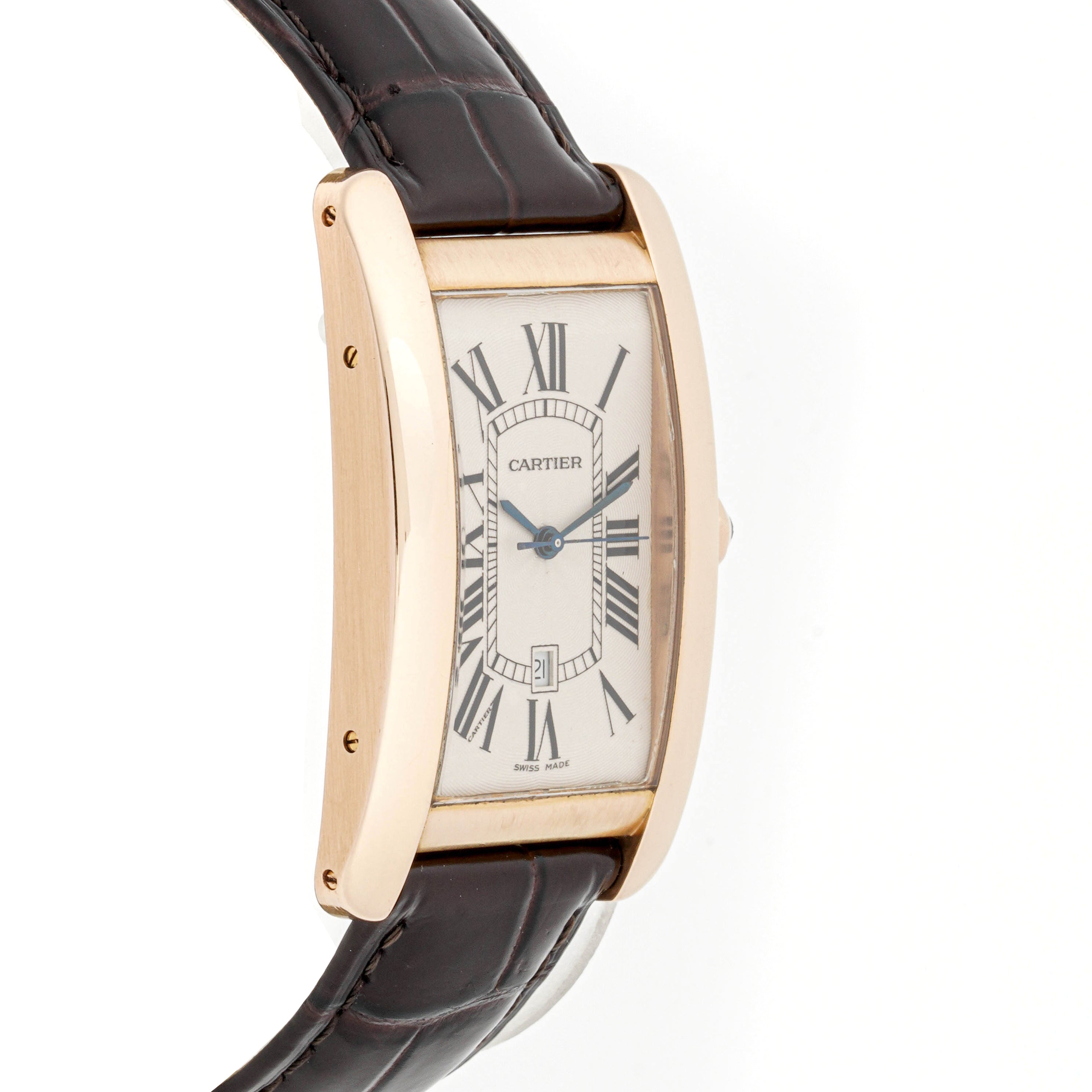 Cartier Tank Américaine 27 mm x 45 mm Rose Gold 2505 Off-white  Dial | Roman Numerals hour markers, Smooth bezel