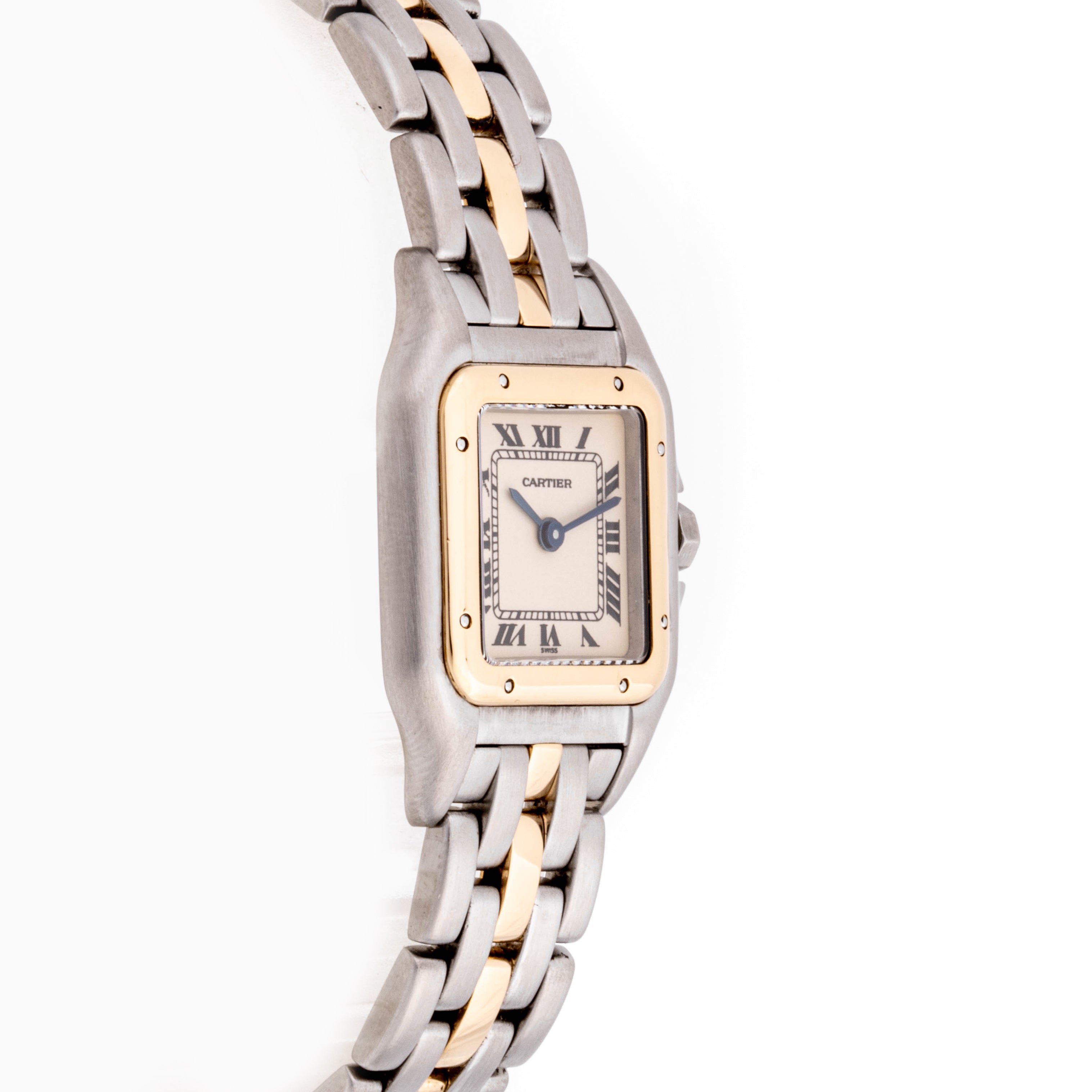 Cartier Panthère 22 mm x 29 mm Stainless Steel & Yellow Gold 1057917 Off-white  Dial | Roman Numerals hour markers, Smooth bezel