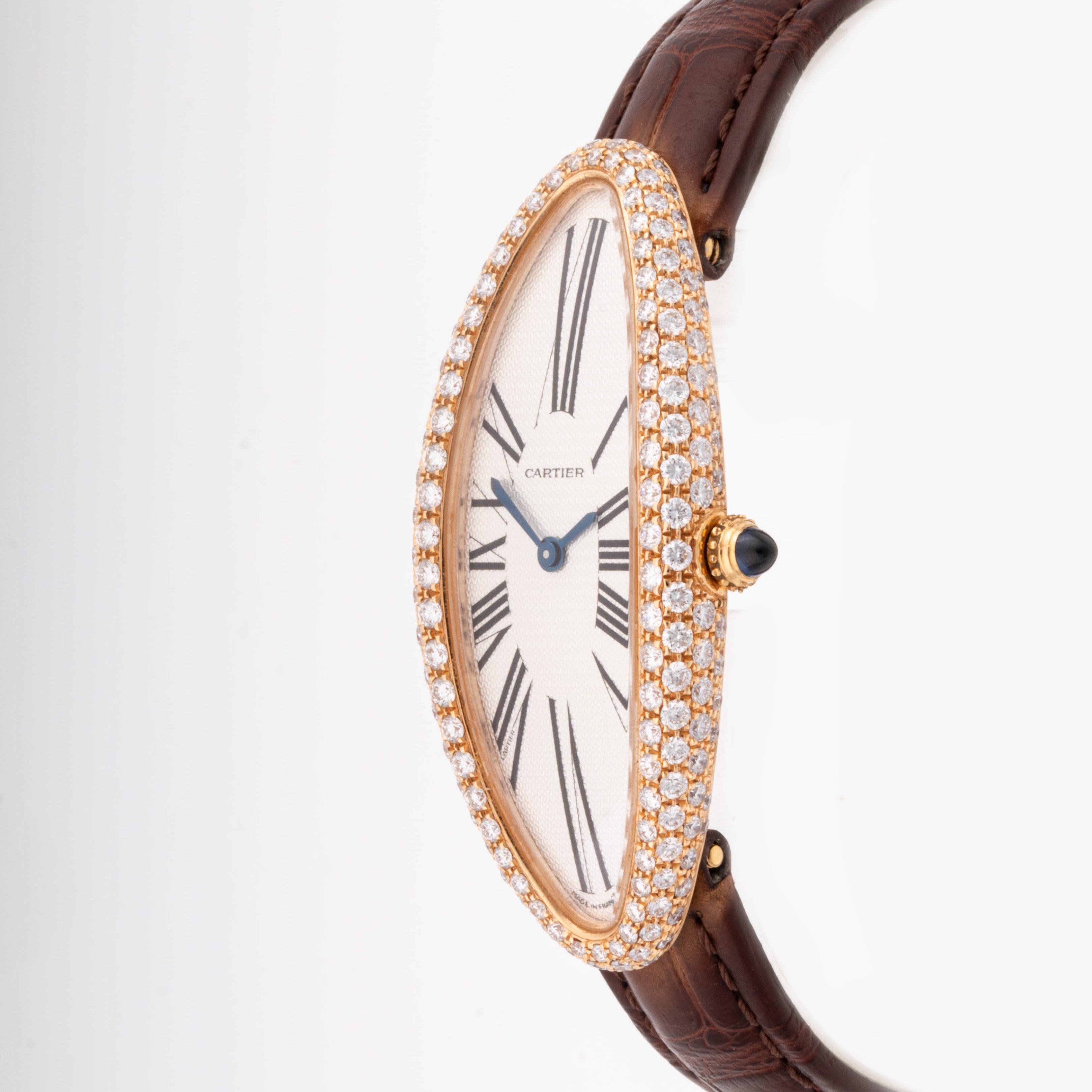 Cartier Baignoire Allongée 21 mm x 47 mm Rose Gold 2606 Silver  Dial | Roman Numerals hour markers, Diamond bezel