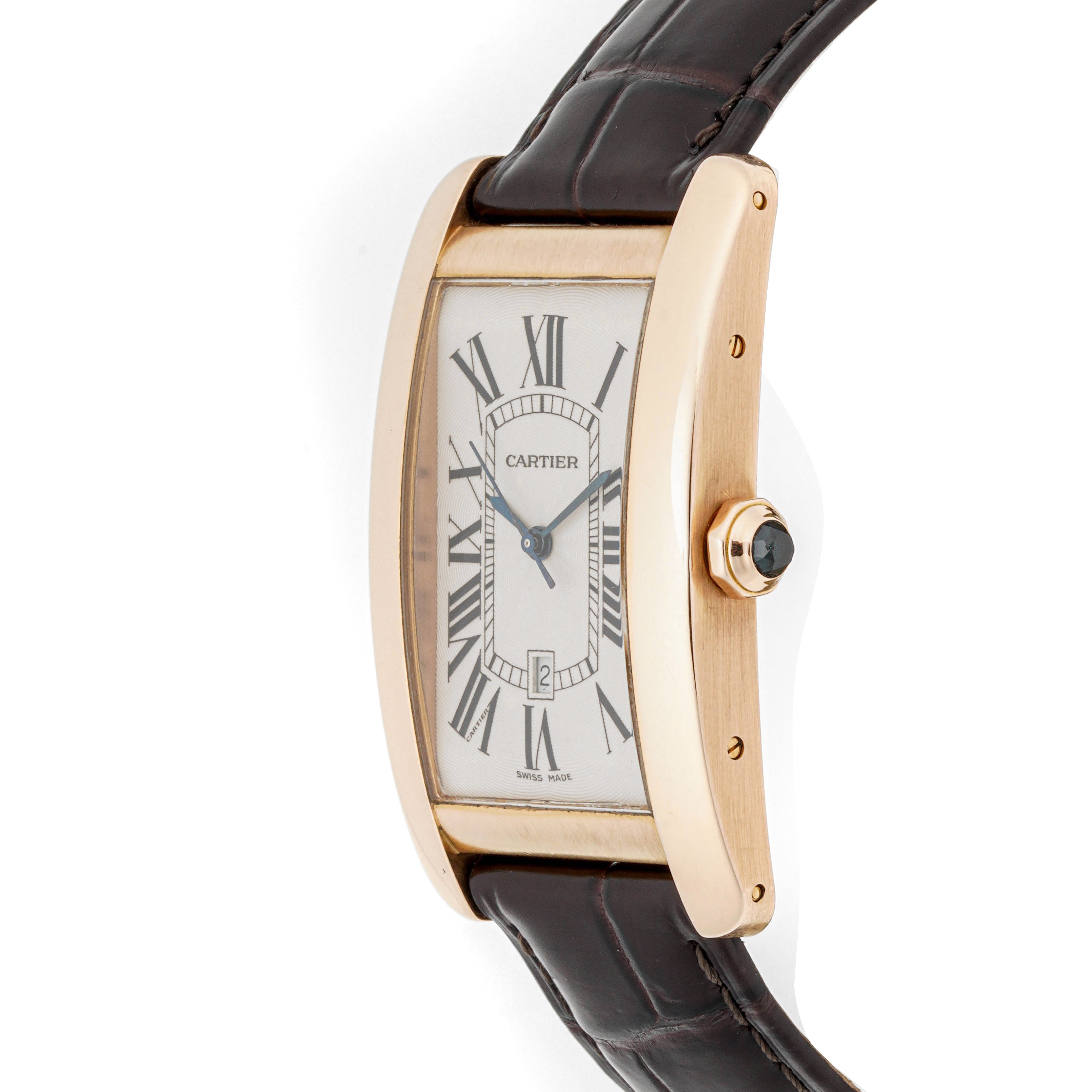 Cartier Tank Américaine 27 mm x 45 mm Rose Gold 2505 Off-white  Dial | Roman Numerals hour markers, Smooth bezel