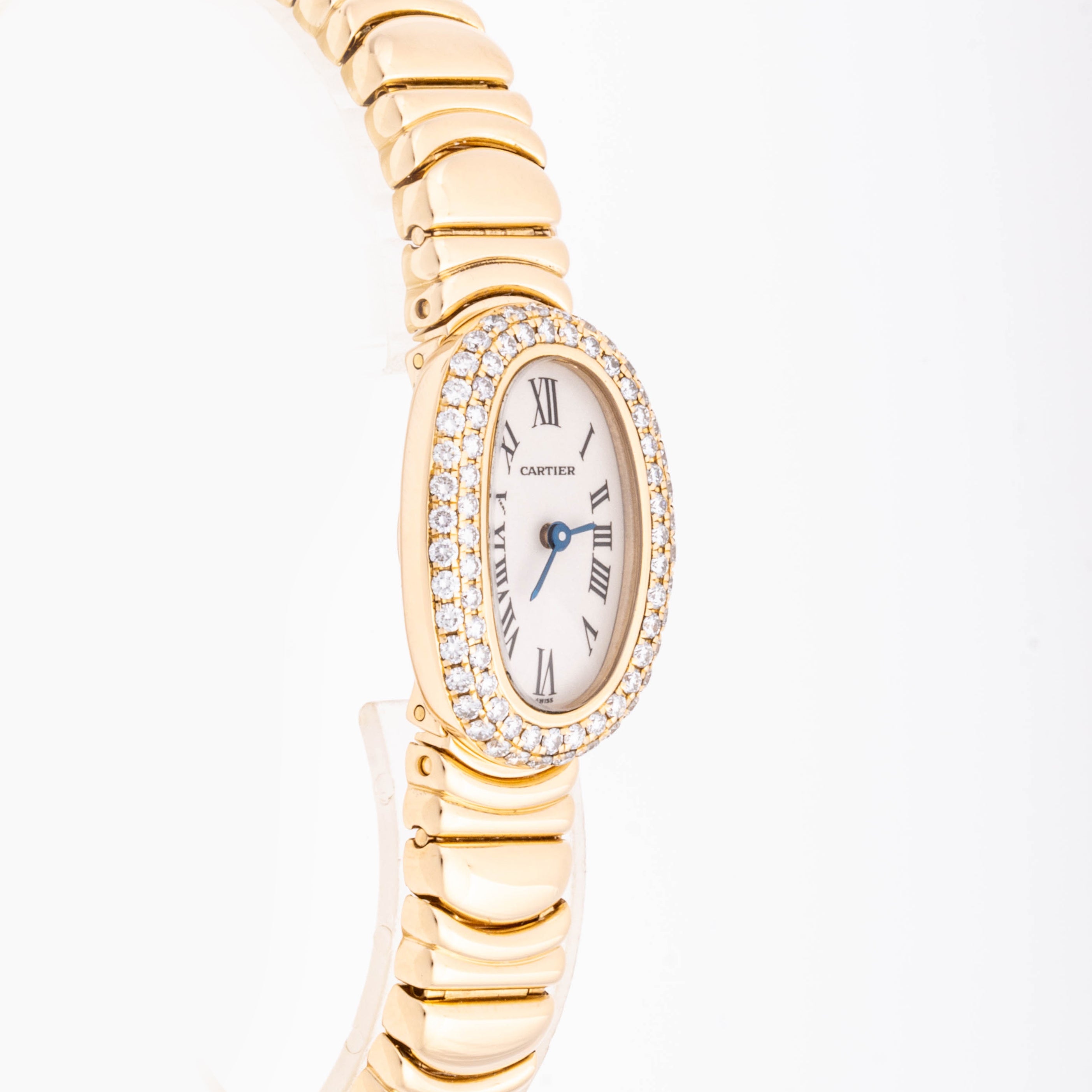 Cartier Baignoire Mini 18mm Yellow Gold 2368 White  Dial | Roman Numerals hour markers, Diamond bezel