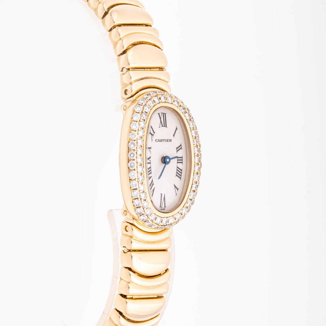 Cartier Baignoire Mini 18mm Yellow Gold 2368 White  Dial | Roman Numerals hour markers, Diamond bezel