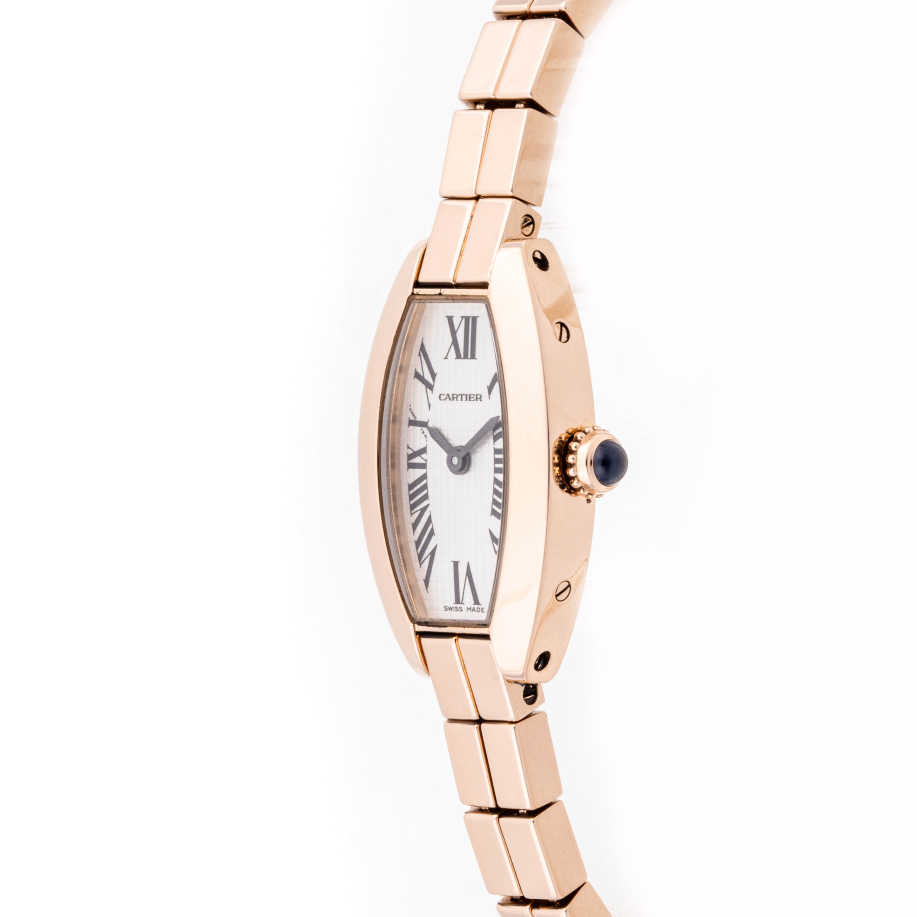 Cartier Mini Tonneau 16 x 27 mm Rose Gold 2592 Silver  Dial | Roman Numerals hour markers, Smooth bezel