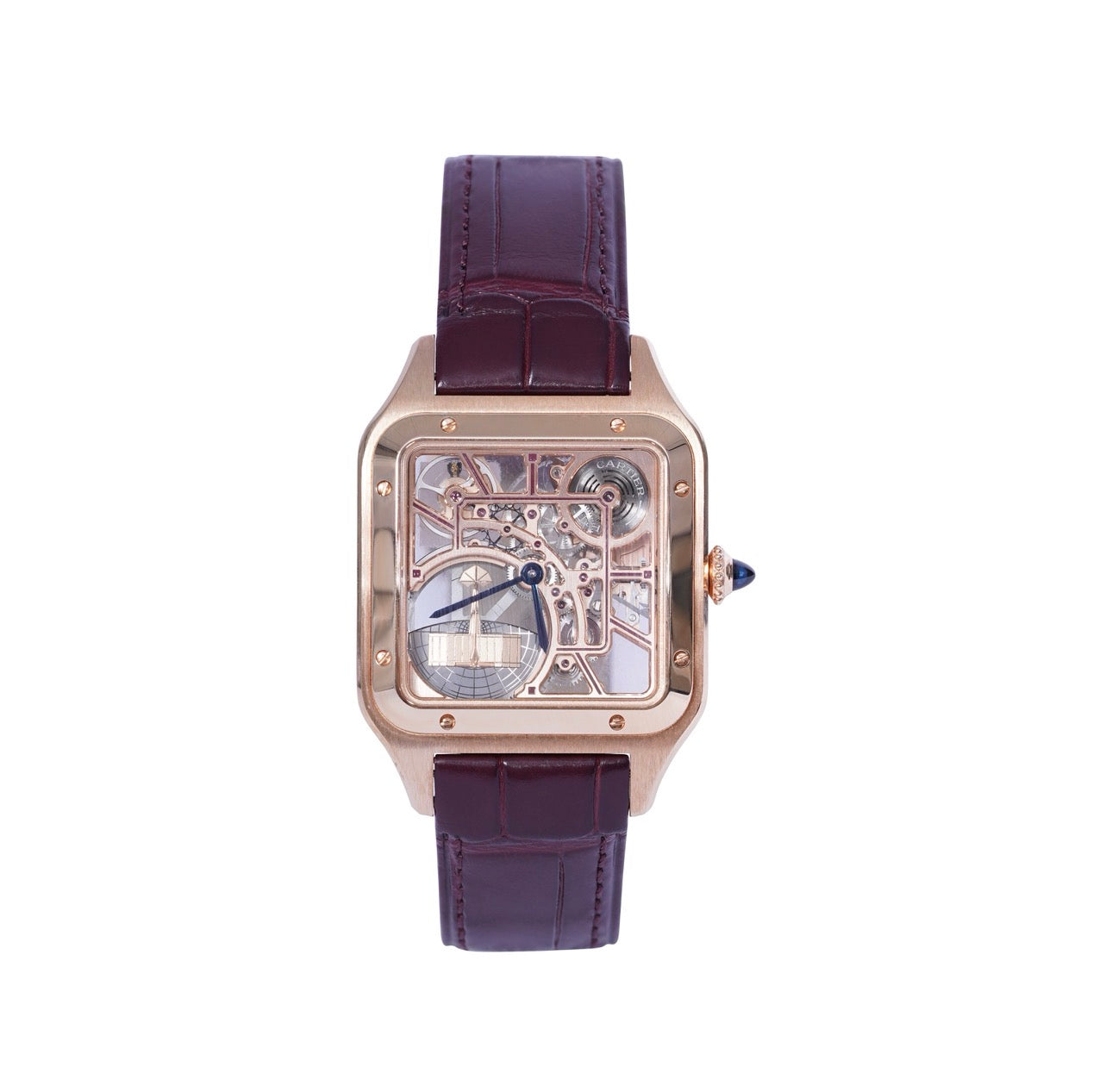 CARTIER SANTOS DUMONT SKELETON ROSE GOLD WHSA0030| BLUE HANDS| LEAHTER BAND|