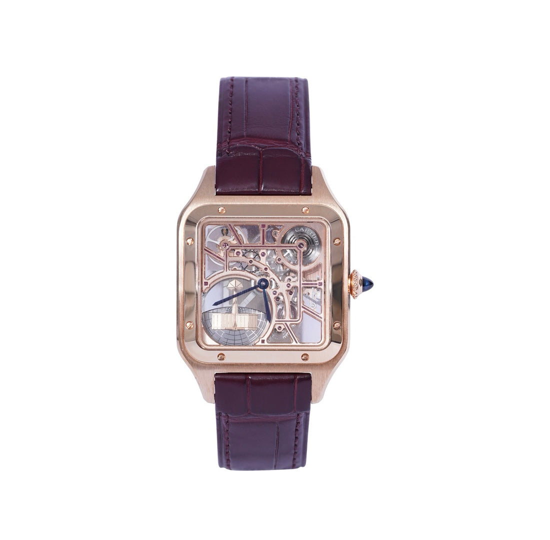 CARTIER SANTOS DUMONT SKELETON ROSE GOLD WHSA0030| BLUE HANDS| LEAHTER BAND|