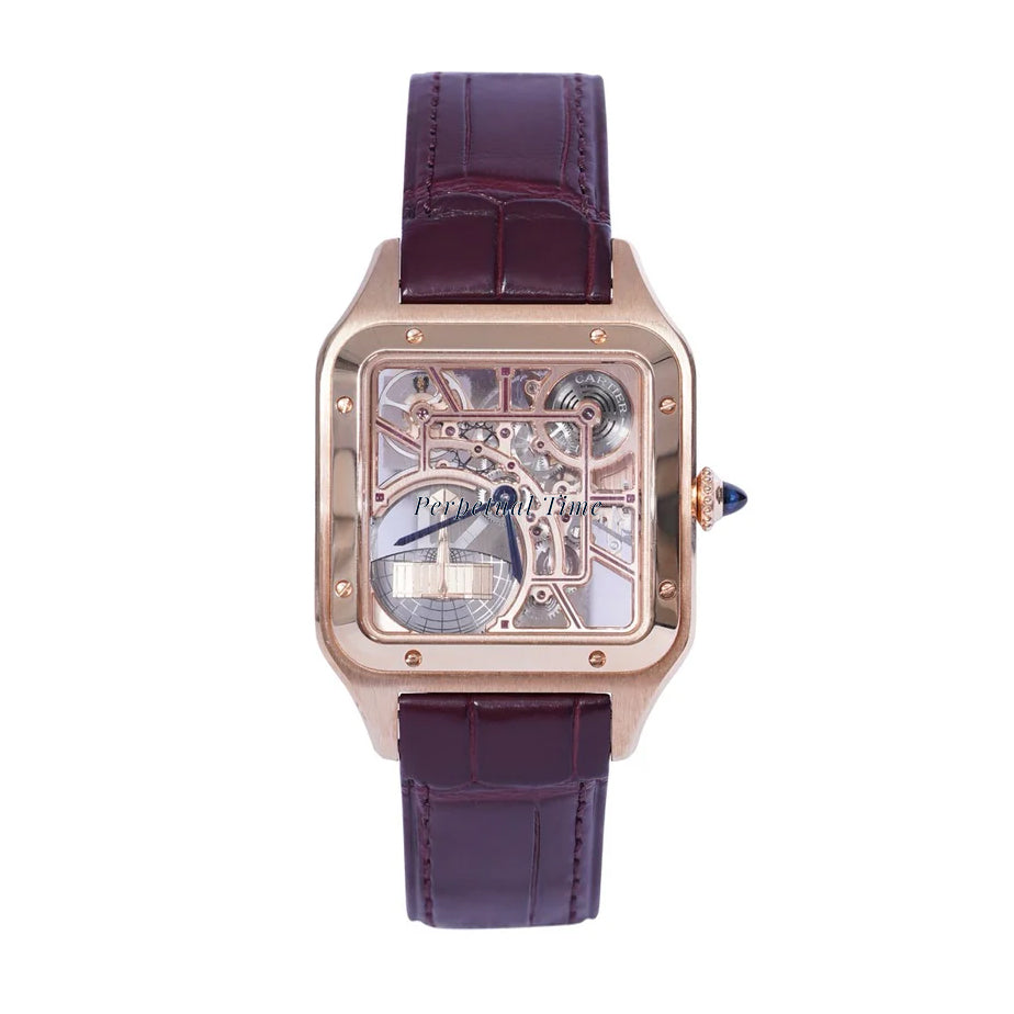 CARTIER SANTOS DUMONT SKELETON ROSE GOLD WHSA0030| BLUE HANDS| LEATHER BAND