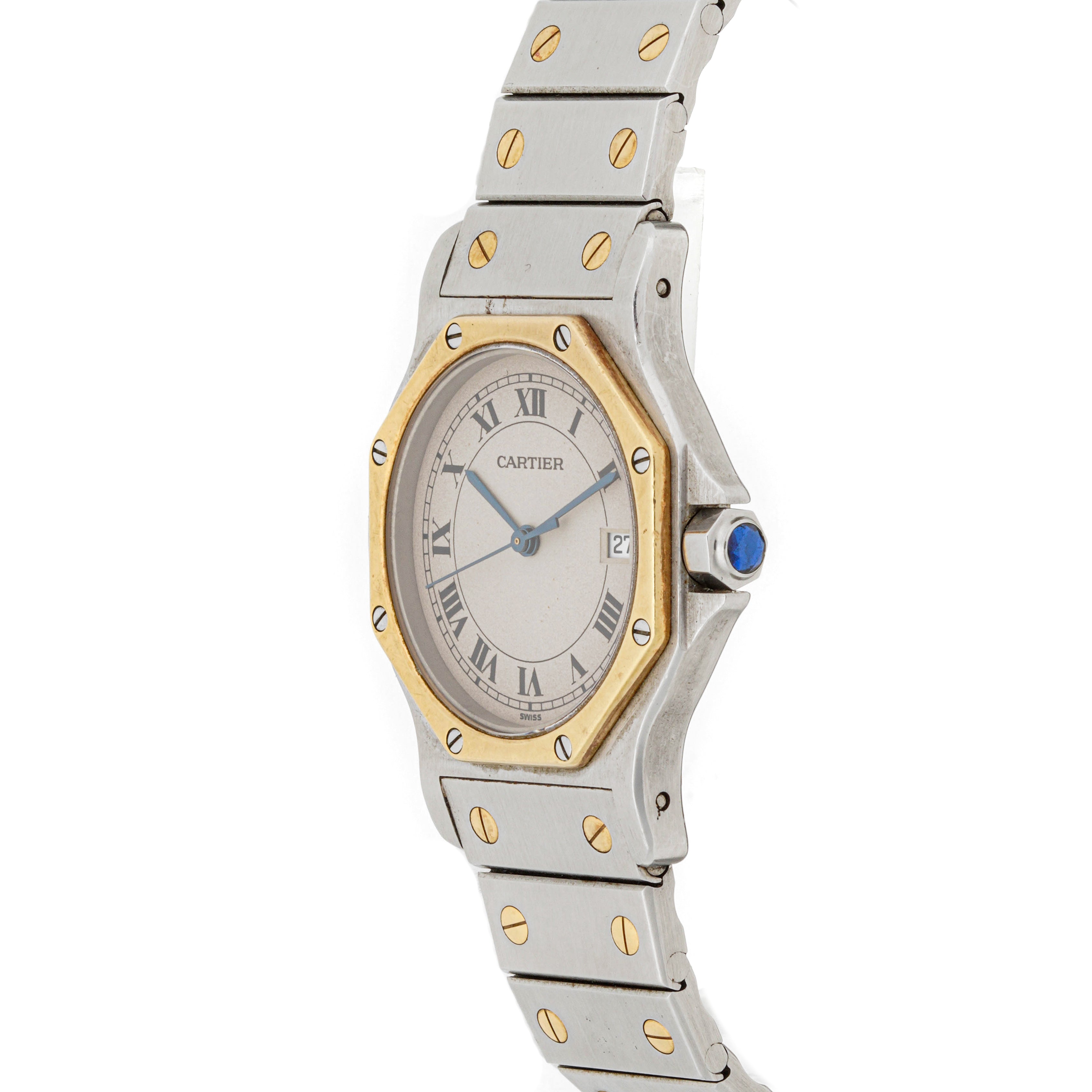 Cartier Santos Ronde 30 mm Stainless Steel & Yellow Gold 187902 Off-white  Dial | Roman Numerals hour markers, Smooth bezel