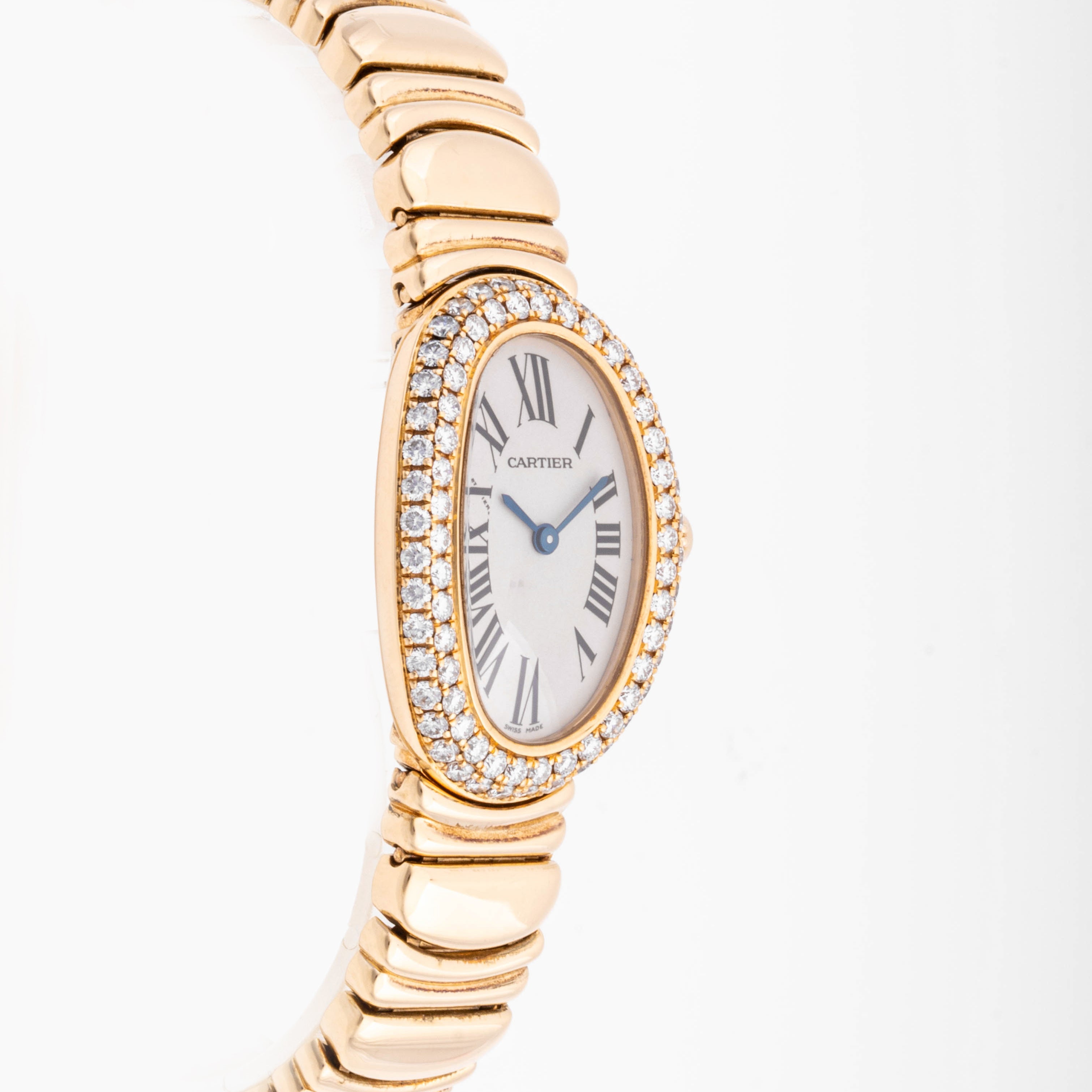 Cartier Baignoire 22.5 x 31 mm Yellow Gold 1954 Silver  Dial | Roman Numerals hour markers, Diamond bezel