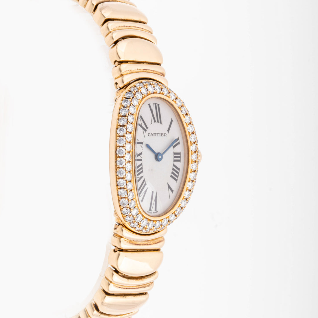 Cartier Baignoire 22.5 x 31 mm Yellow Gold 1954 Silver  Dial | Roman Numerals hour markers, Diamond bezel