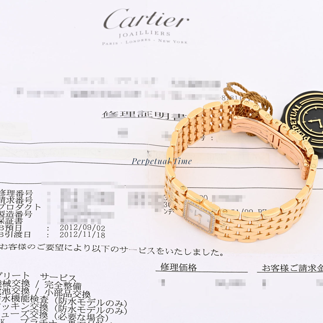 Cartier Panthère Ruban Mini 2421 WG3001T7 18K Yellow Gold MOP Diamond Dial