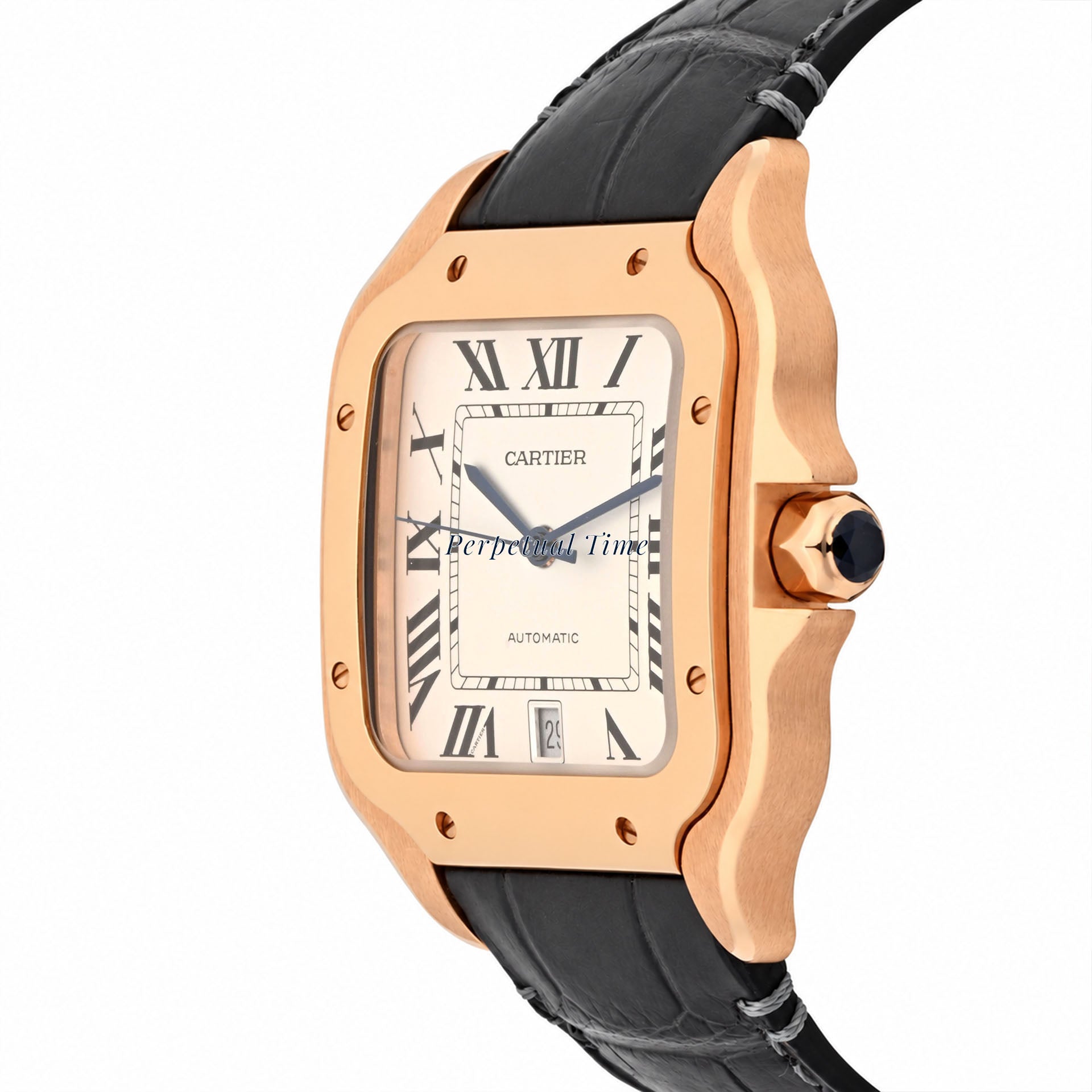 Cartier Santos Large Rose Gold WGSA0028 Gray Leather Band