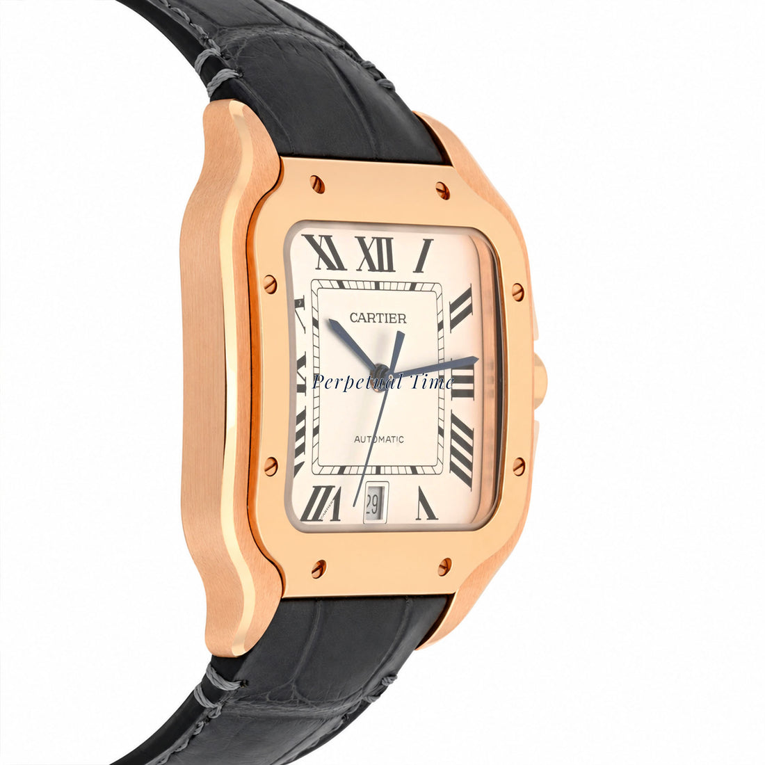 Cartier Santos Large Rose Gold WGSA0028 Gray Leather Band
