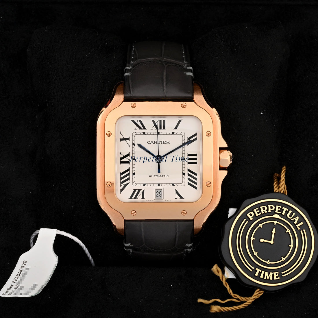 Cartier Santos Large Rose Gold WGSA0028 Gray Leather Band