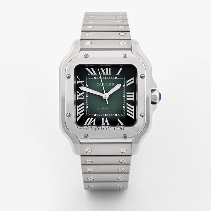 Cartier Santos 4075 WSSA0061 Stainless Steel - Green Roman