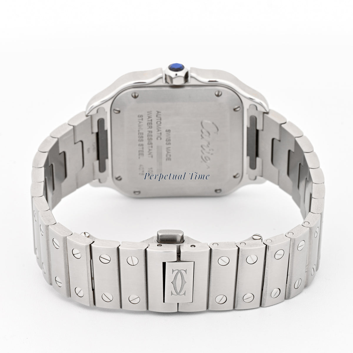 Cartier Santos Medium 4075 WSSA0061 Stainless Steel Green Roman Card + Strap