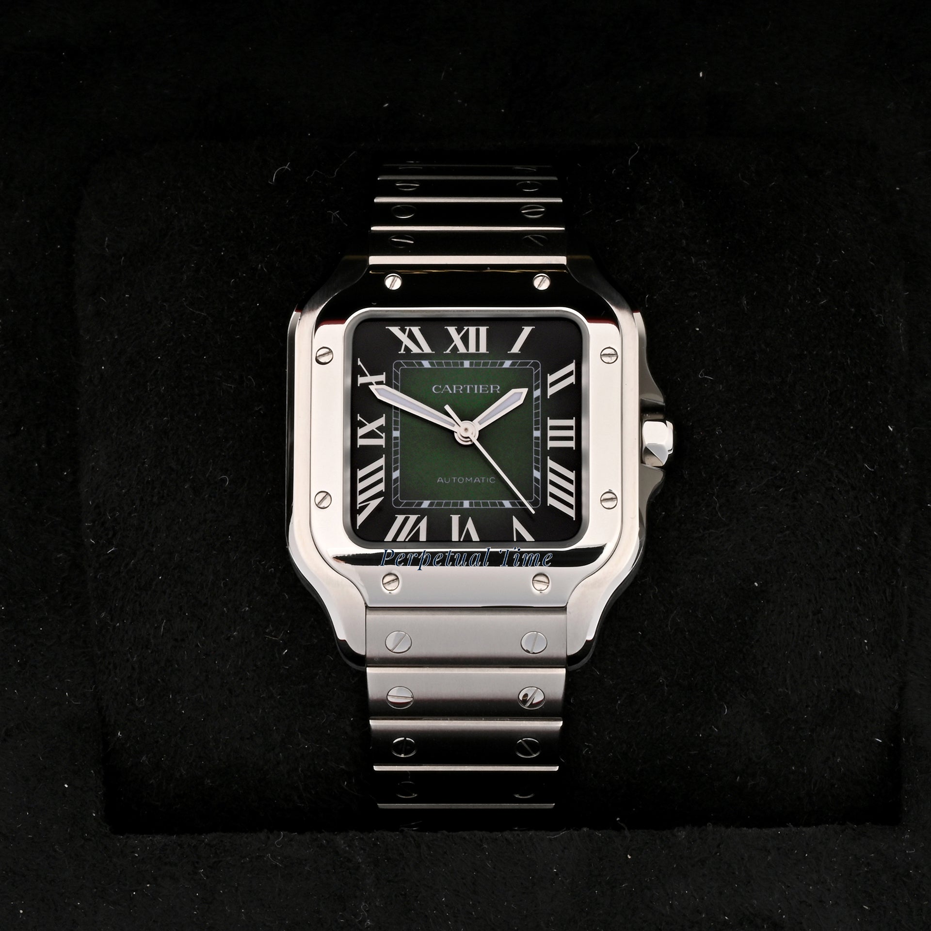 Cartier Santos 4075 WSSA0061 Stainless Steel - Green Roman