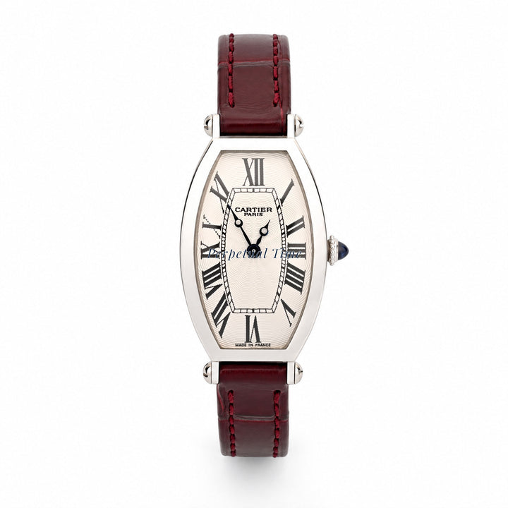 Cartier Tonneau 2555D Platinum Burgundy Leather Band