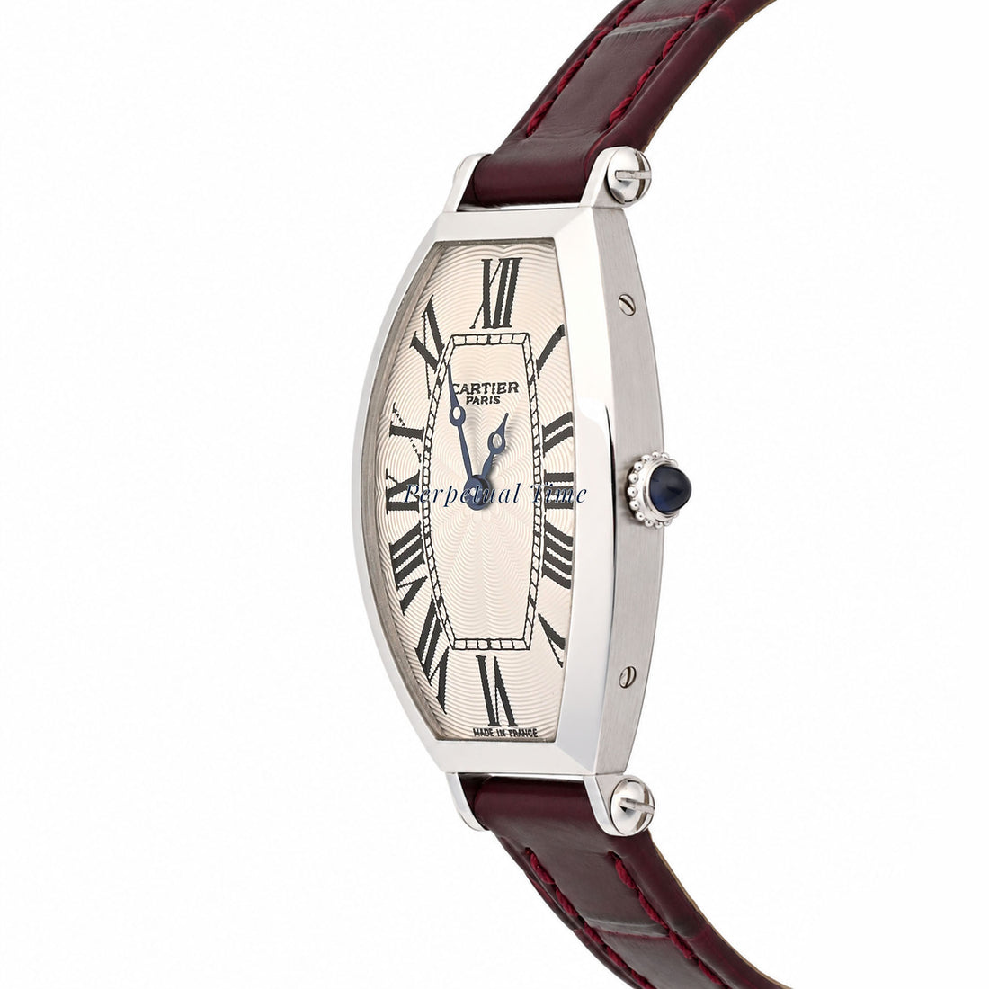 Cartier Tonneau 2555D Platinum Burgundy Leather Band