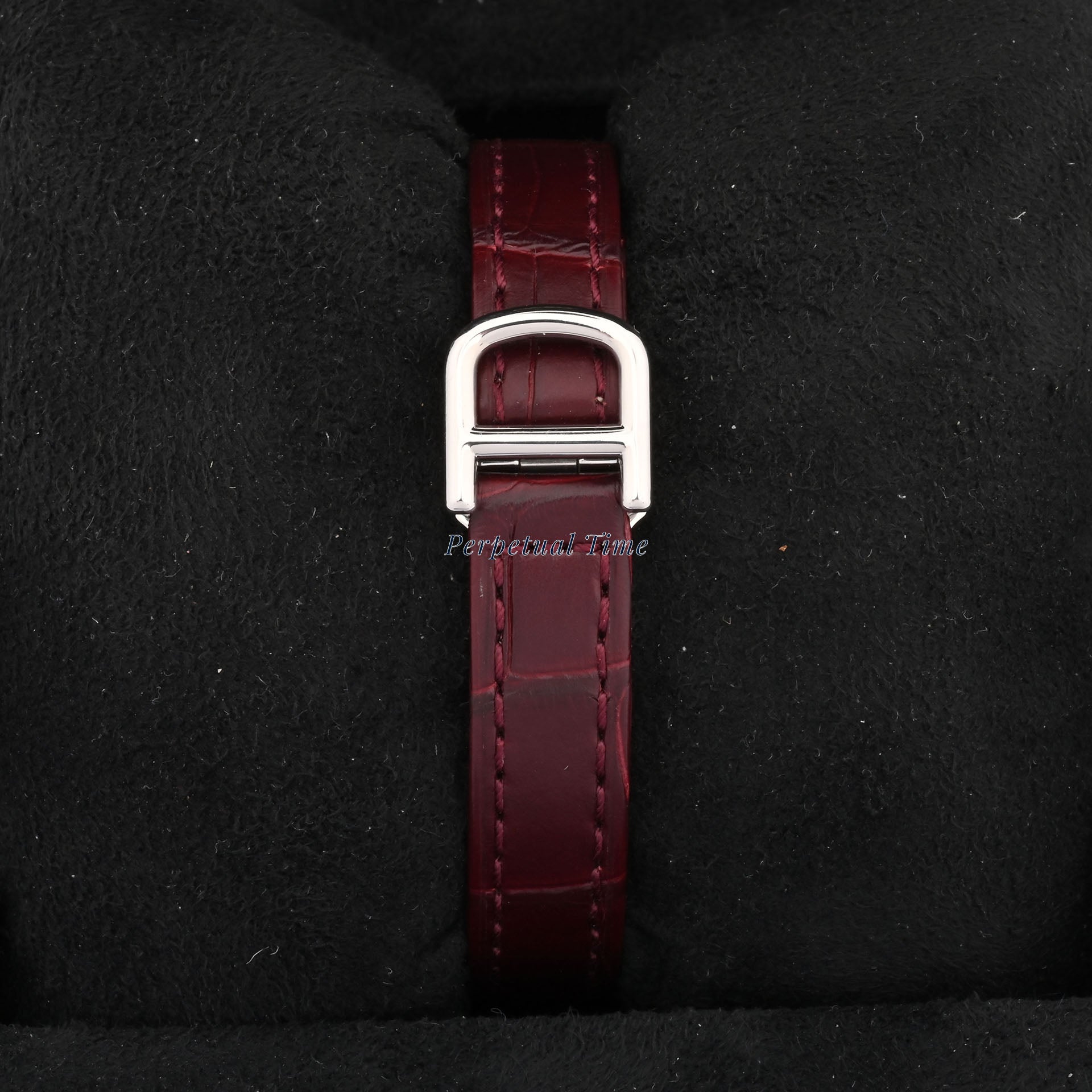 Cartier Tonneau 2555D Platinum Burgundy Leather Band