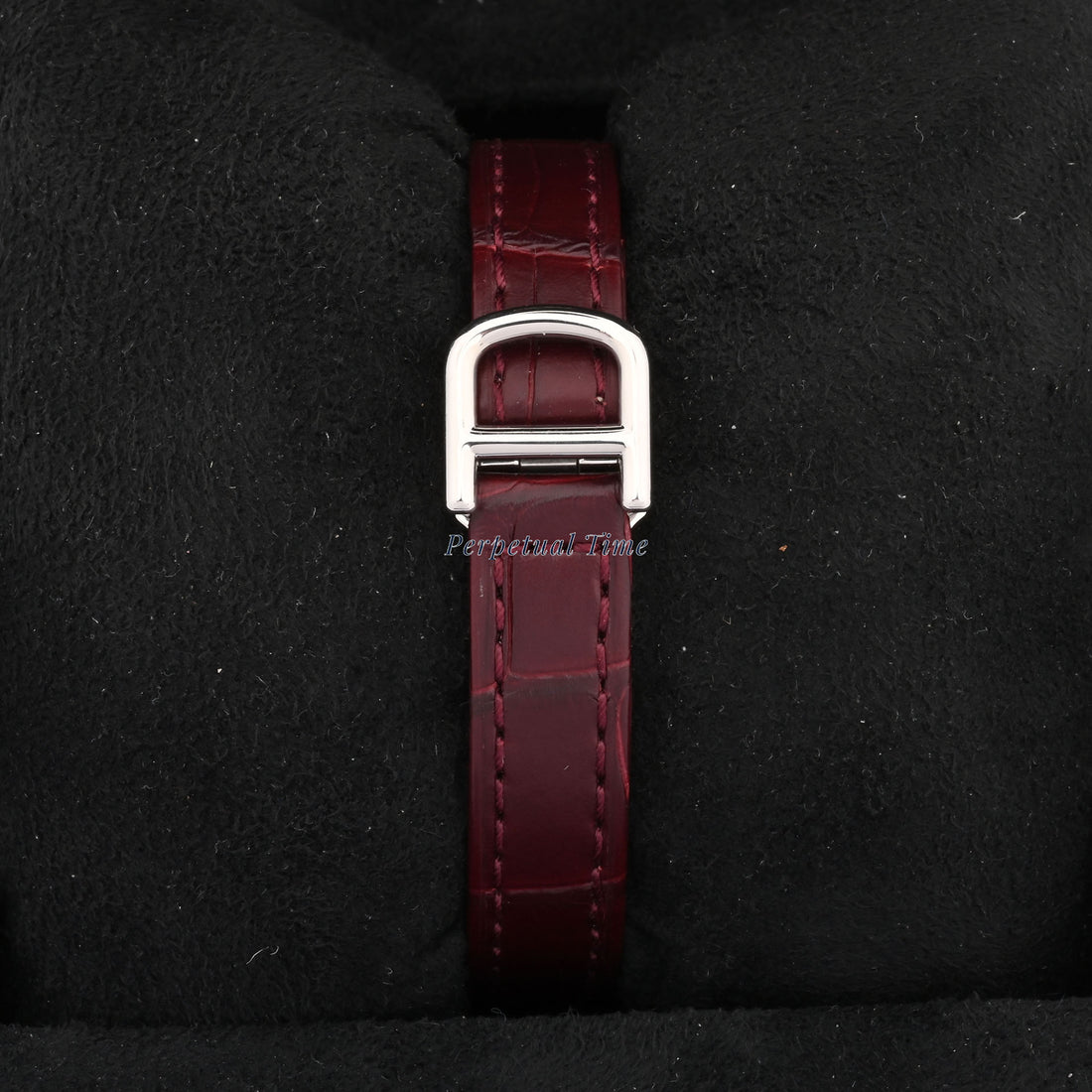 Cartier Tonneau 2555D Platinum Burgundy Leather Band