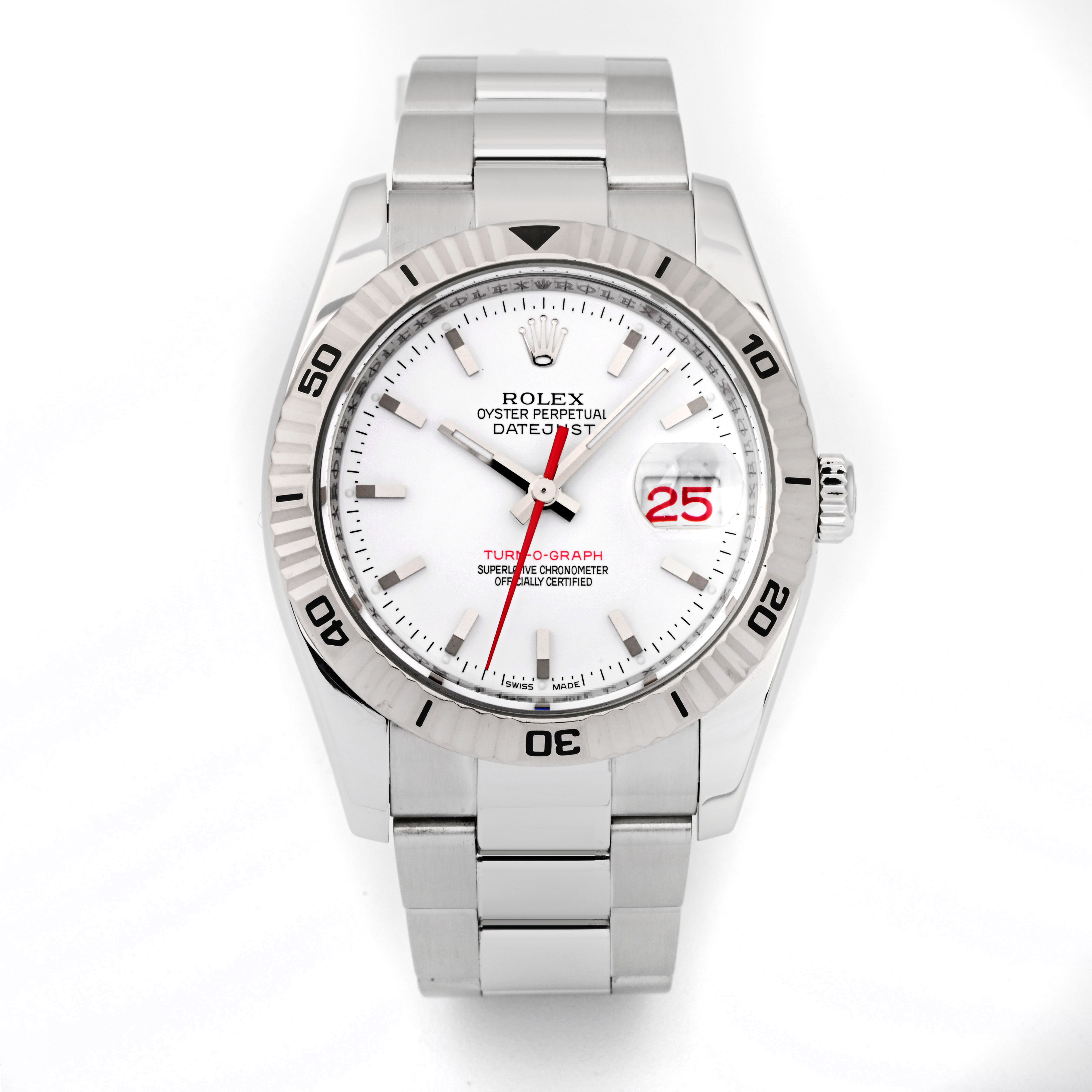 Rolex Datejust 36mm Stainless Steel & White Gold 116264 White Dial | Index hour markers| Fluted Bezel