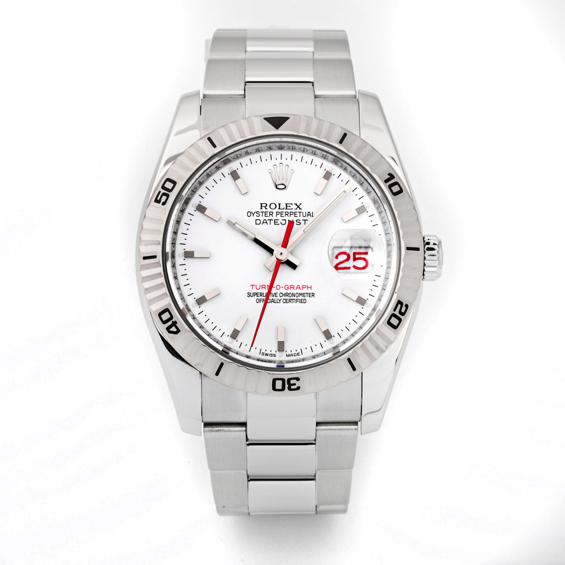Rolex Datejust 36mm Stainless Steel & White Gold 116264 White Dial | Index hour markers| Fluted Bezel