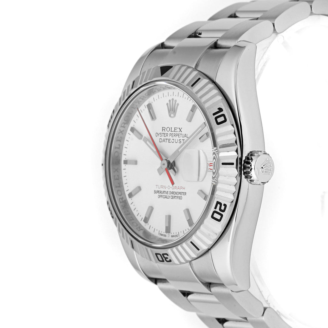 Rolex Datejust 36mm Stainless Steel & White Gold 116264 White Dial | Index hour markers| Fluted Bezel