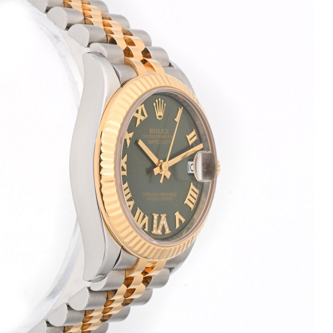 Rolex Datejust 31mm Stainless Steel & Yellow Gold 278273 Olive Green w Factory Diamond IV | Fluted bezel | Jubilee Band
