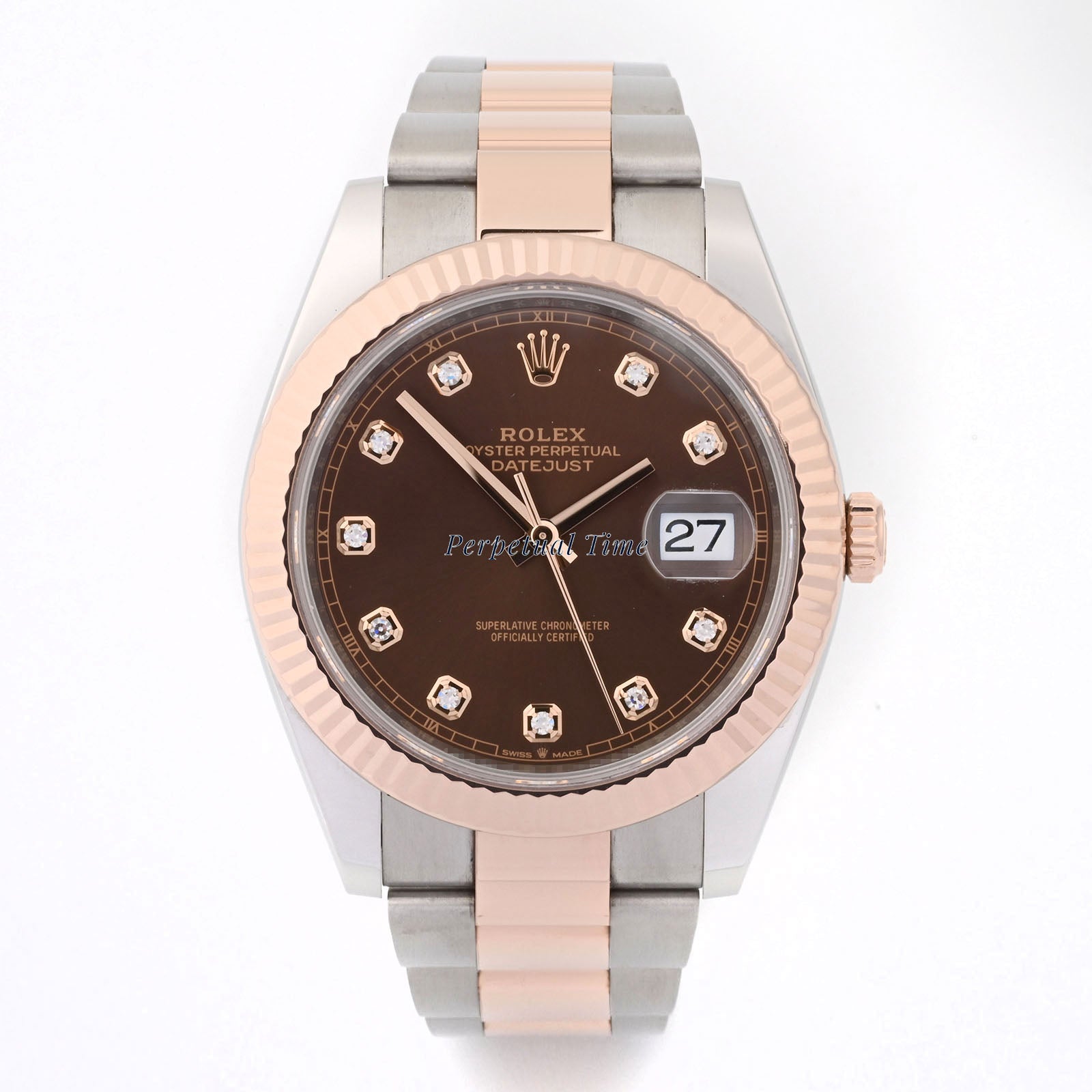 Rolex Datejust  41mm Stainless Steel & Rose Gold 126331 Chocolate Dial | Diamond Hour Markers, Fluted bezel